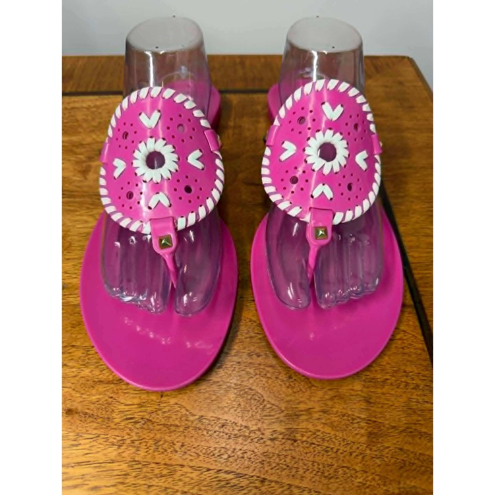 Jack Rogers Womens 11 Georgica Jelly‎ Flip Flops Pink White Whipstitch Sandals
